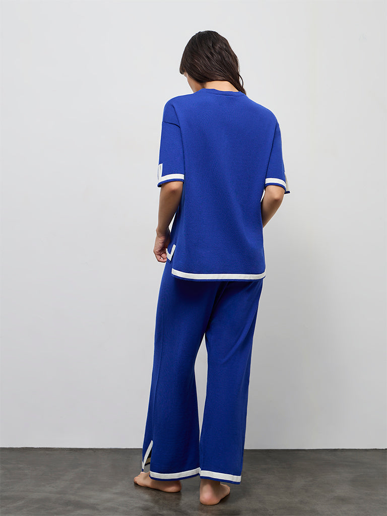 Wunderlove Blue Contrast-Detail High-Rise Pants