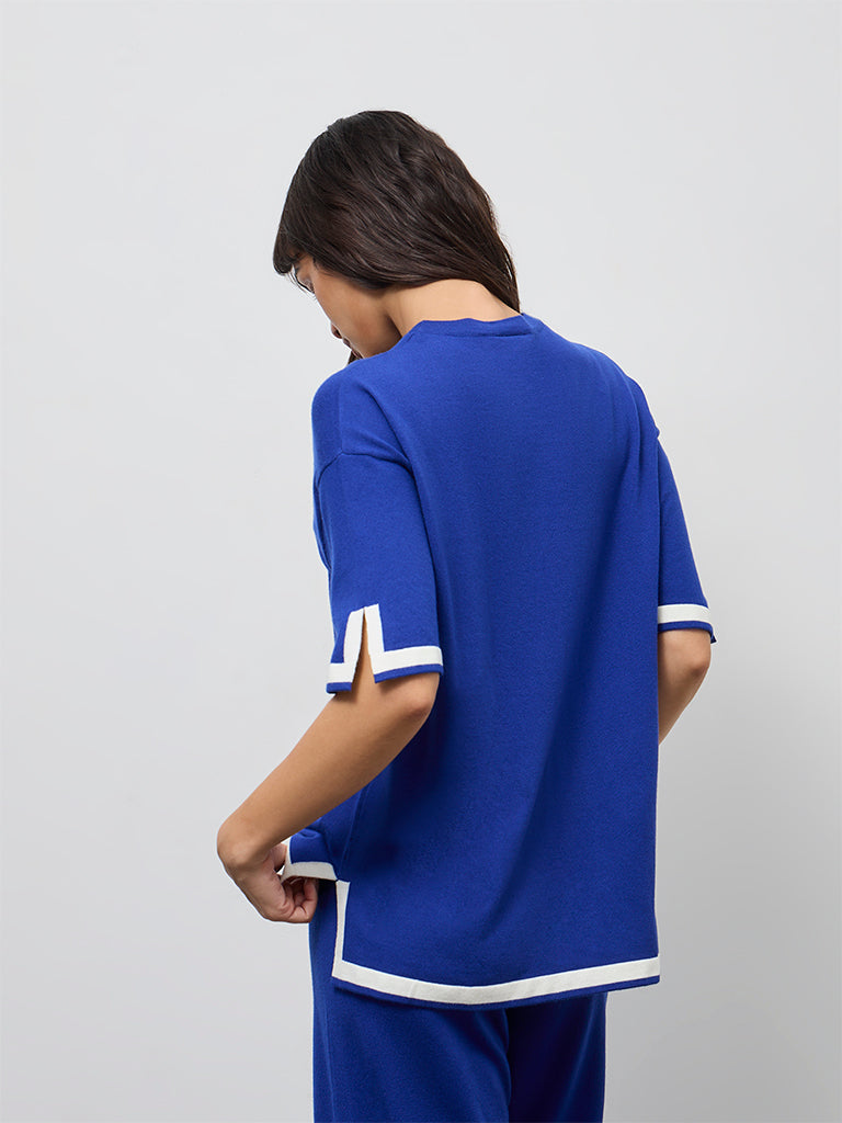 Wunderlove Blue Contrast-Detail Top