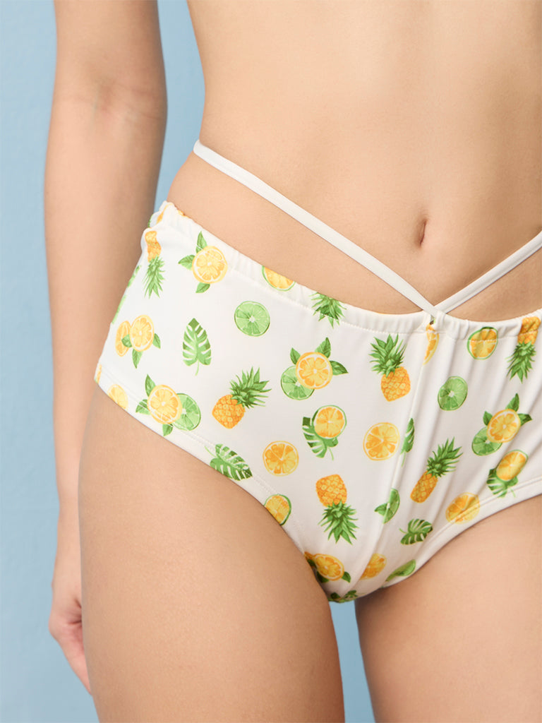 Superstar Swimwear White Fruit Design Bikini Briefs