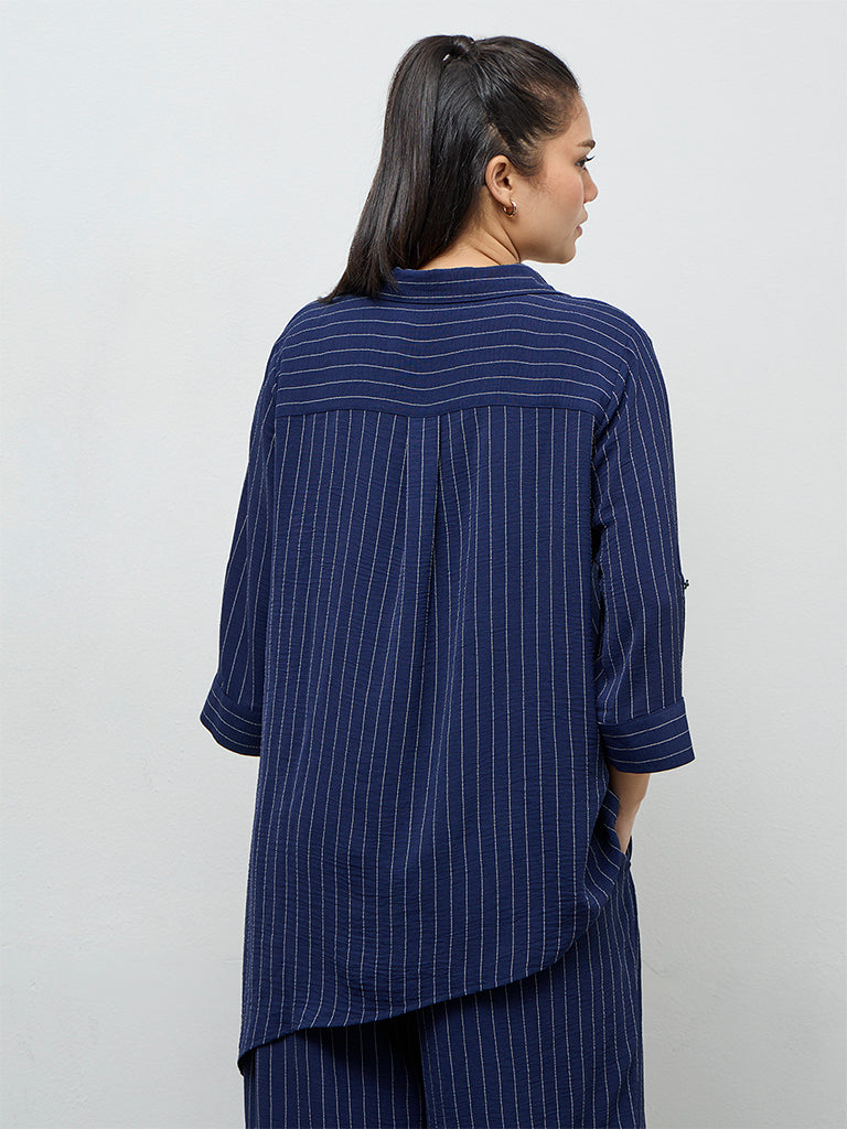 Gia Navy Pinstripe Blouse