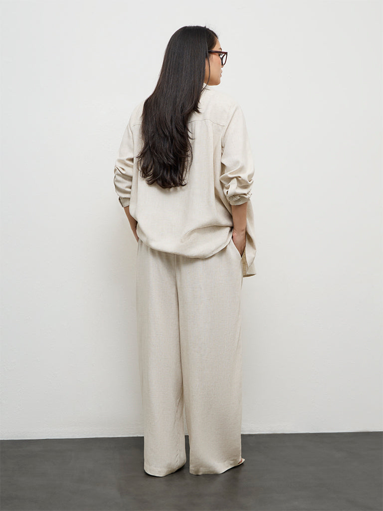 Gia Off-White Solid High-Rise Pants