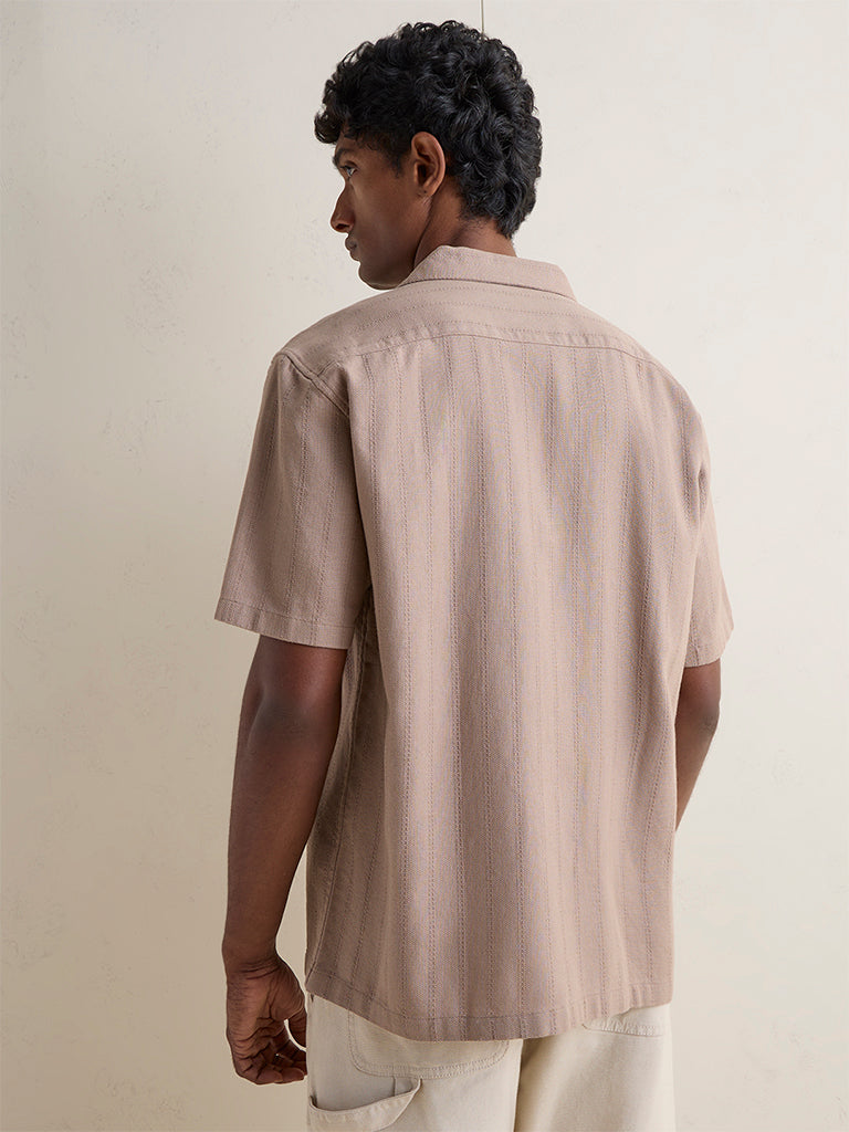 WES Casuals Light Brown Relaxed-Fit Cotton Shirt