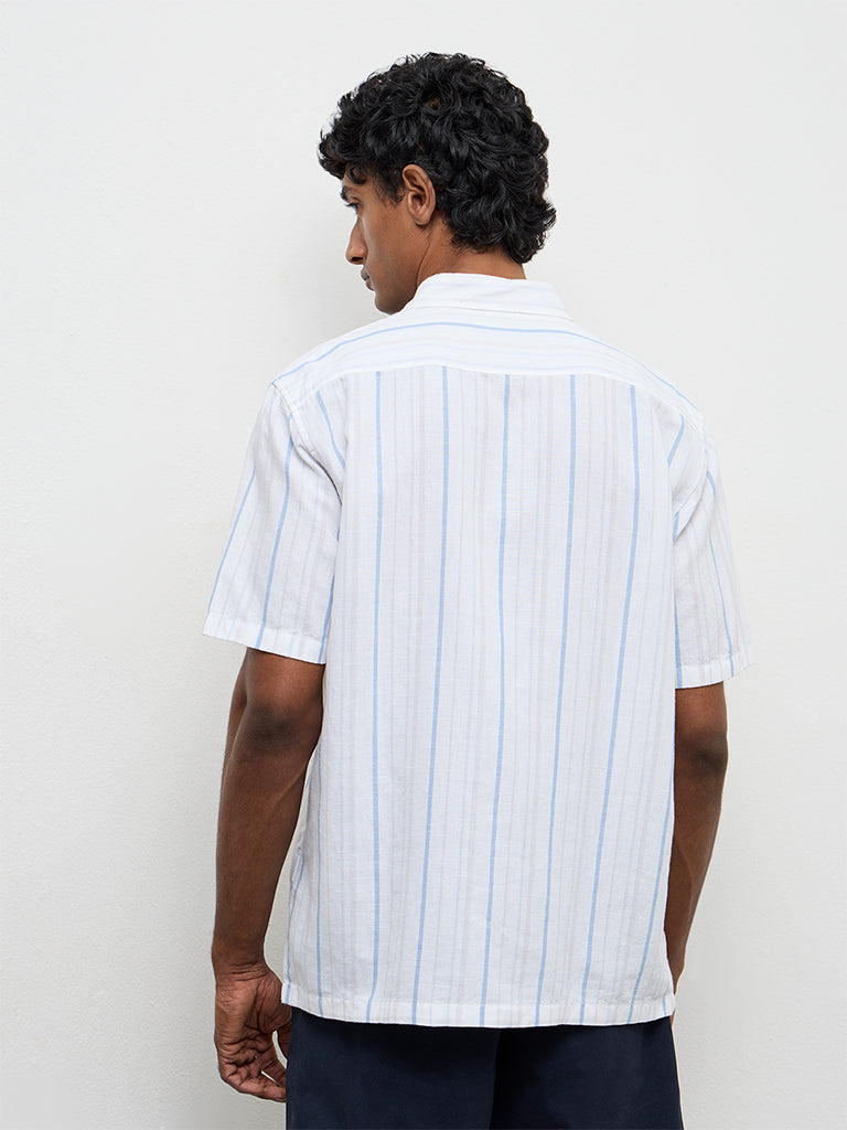 WES Casuals White Striped Relaxed-Fit Cotton-Blend Shirt