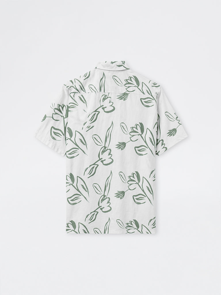 WES Casuals White Printed Relaxed-Fit Cotton-Blend Shirt