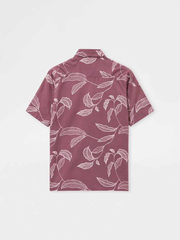 WES Casuals Dusty Pink Printed Relaxed-Fit Cotton-Blend Shirt