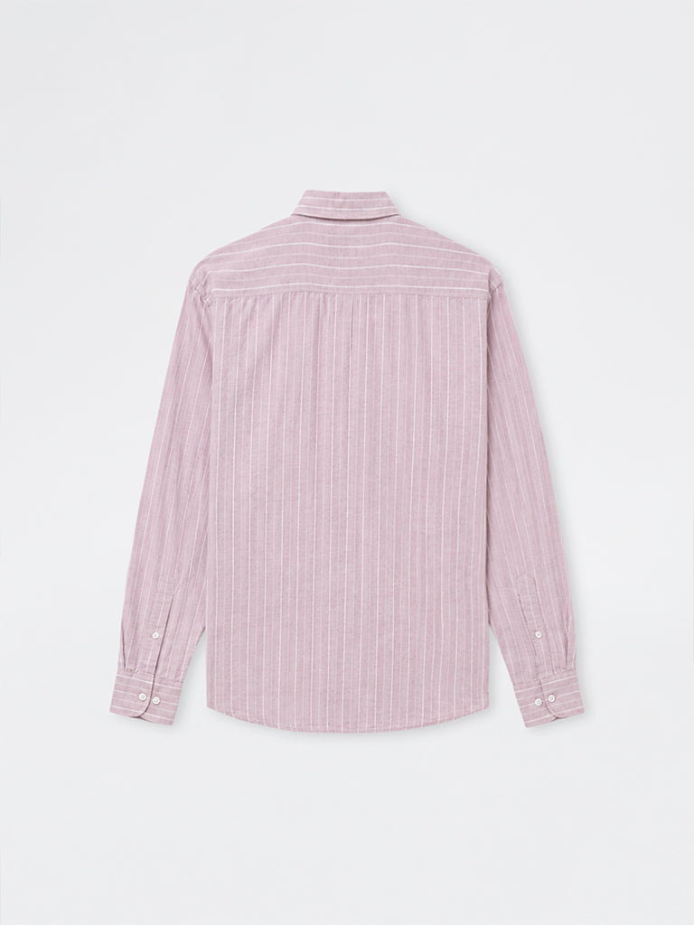 WES Casuals Pink Striped Relaxed-Fit Cotton-Blend Shirt