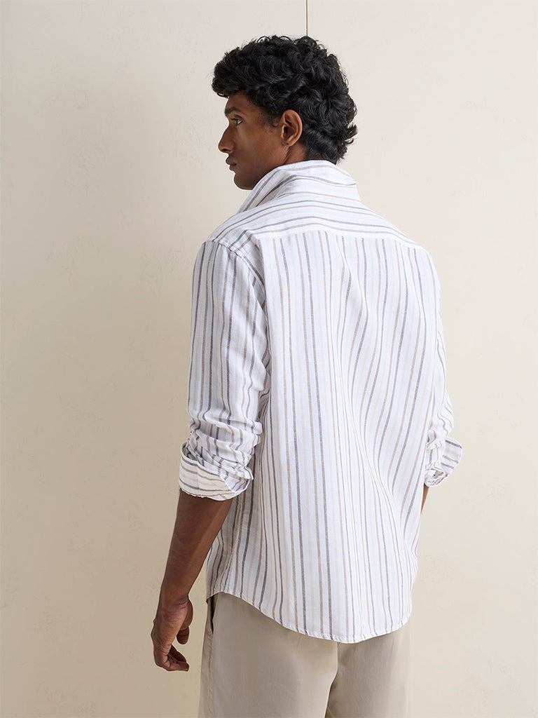 WES Casuals Off-White Striped Relaxed-Fit Cotton-Blend Shirt