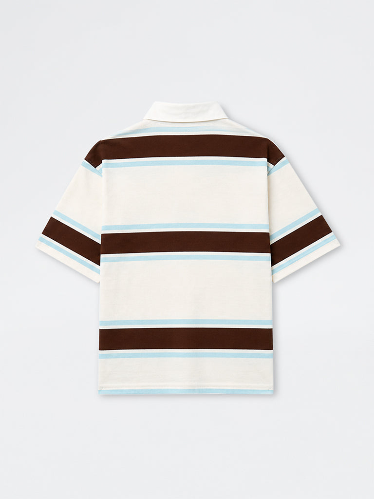 WES Casuals Off-White Relaxed-Fit Cotton Polo T-Shirt