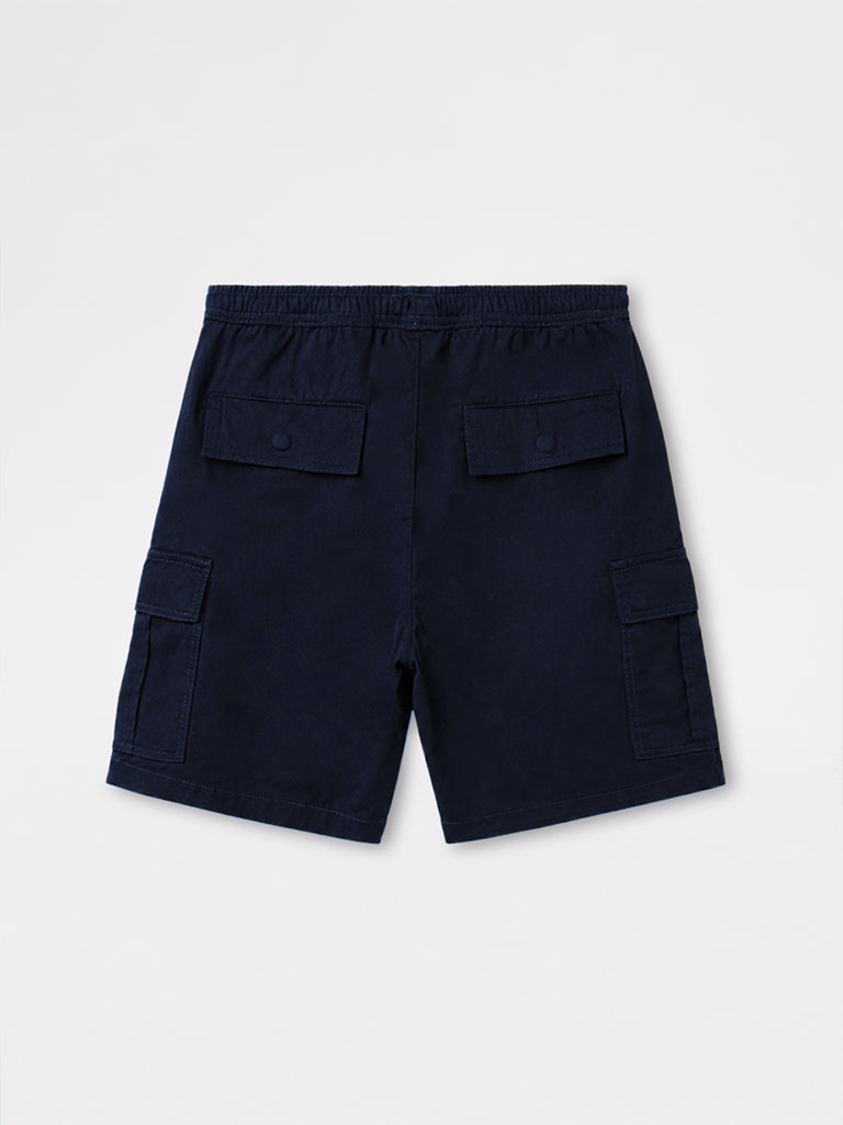 WES Casuals Navy Relaxed-Fit Mid-Rise Cotton Shorts