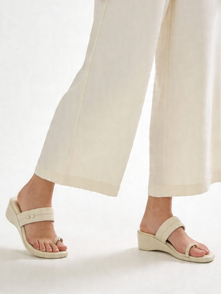 LUNA BLU Ivory Pearl-Detail Wedge-Heel Sandals