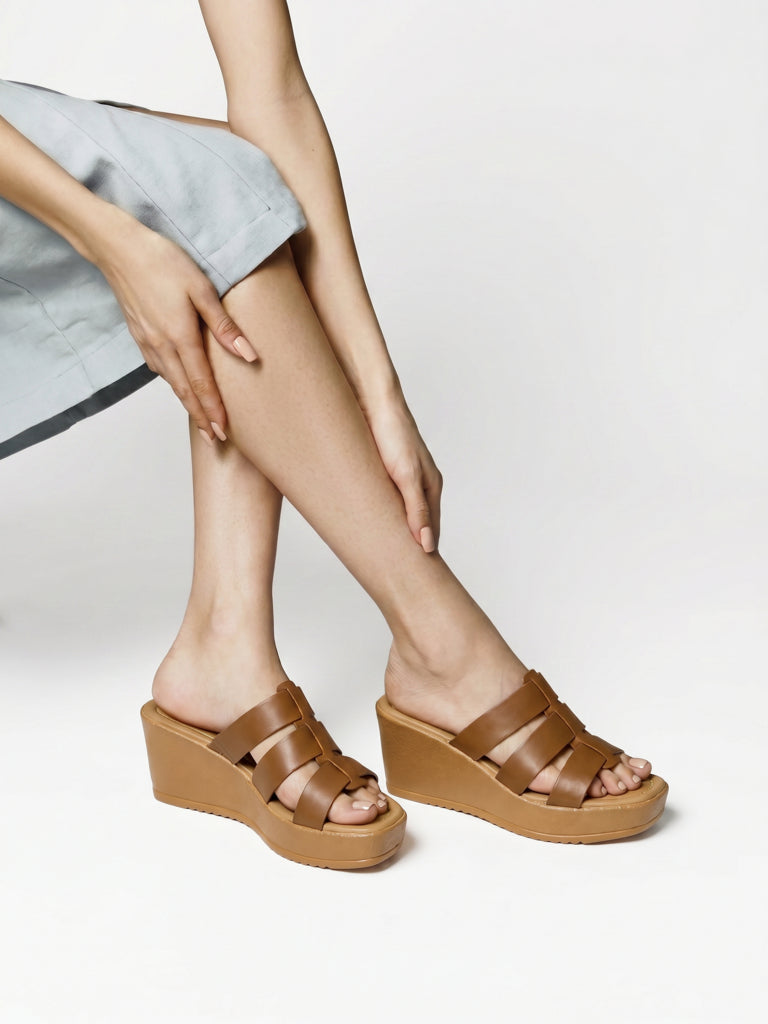 LUNA BLU Tan Multi-Strap Wedge Sandals