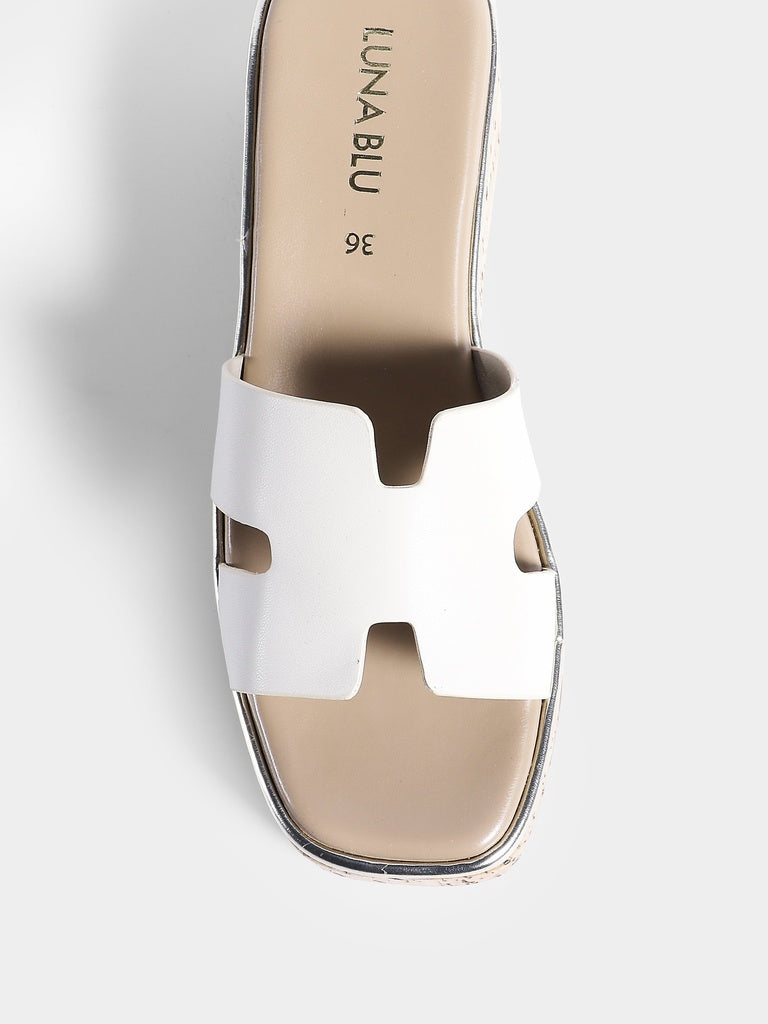 LUNA BLU Woman Ivory Cork Textured Platform Wedge Heel Sandals
