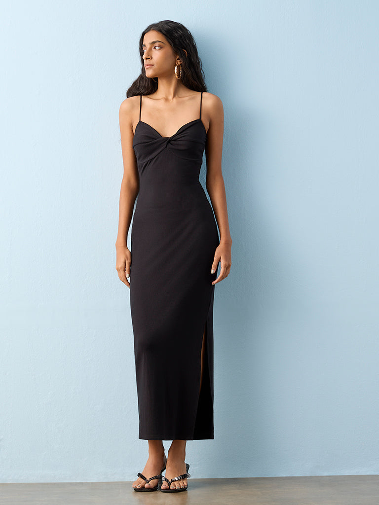 black textured bodycon dress Black Textured One Shoulder Long Sleeve Bodycon Dress