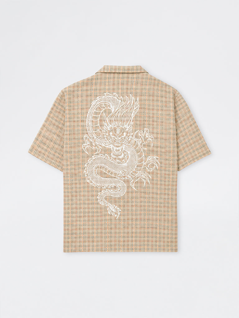 Nuon Beige Checkered Relaxed-Fit Cotton Shirt