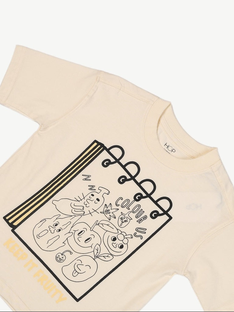 HOP Kids Boys Beige Printed Cotton T-Shirt