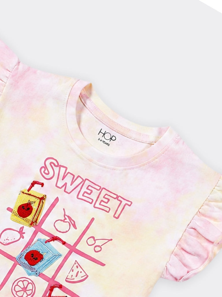 HOP Kids Girls Multicolour Tie-Dye Fruit Print Cotton Top