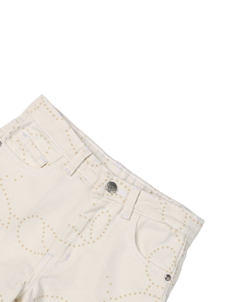 HOP Kids Girls Off-White Schiffli Pattern Denim Shorts