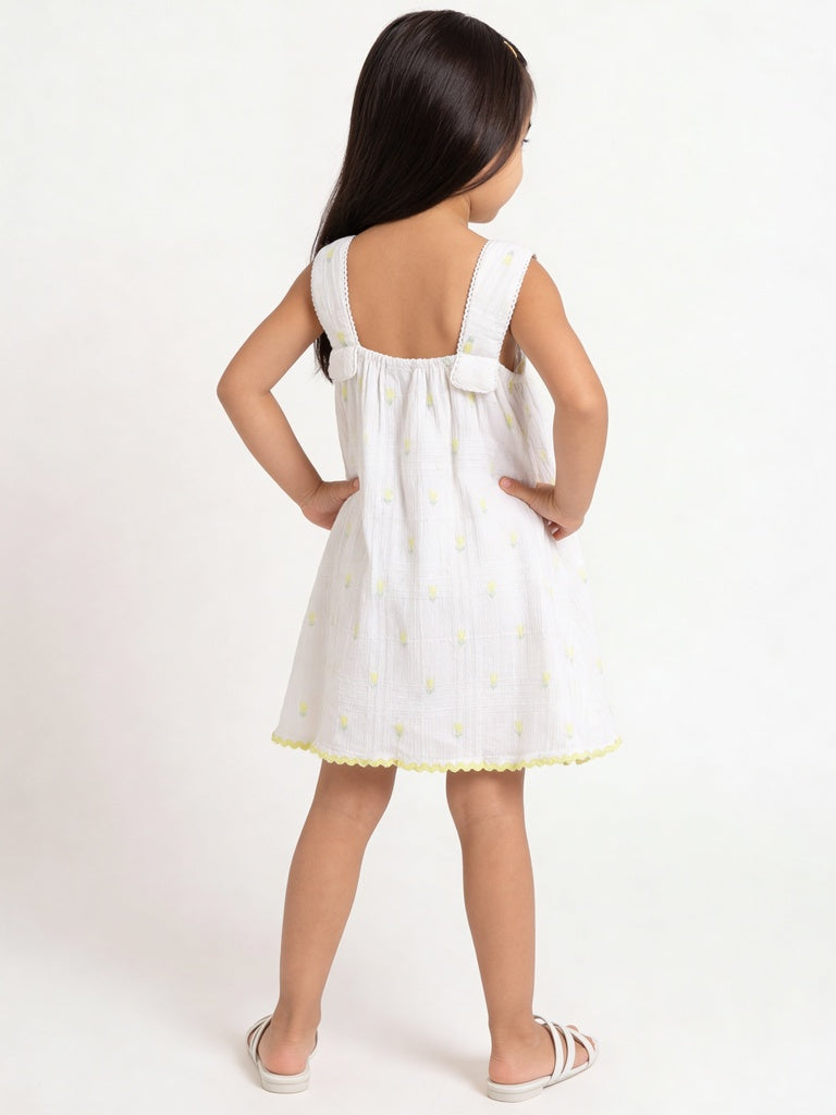 HOP Kids Girls Off-White Embroidered Dress