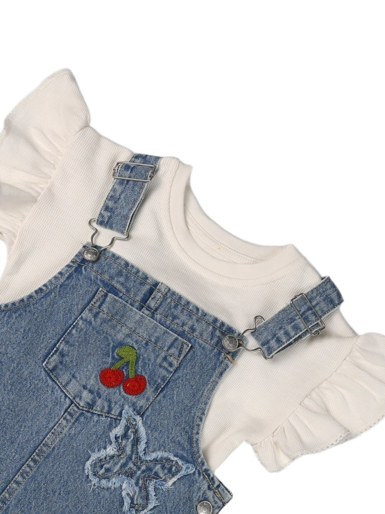 HOP Kids Girls Blue Denim Pinafore and T-Shirt Set