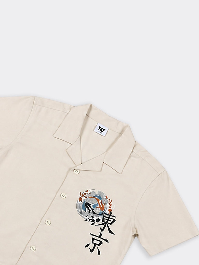 Boys Stone Japanese-Inspired Graphic Printed Shirt