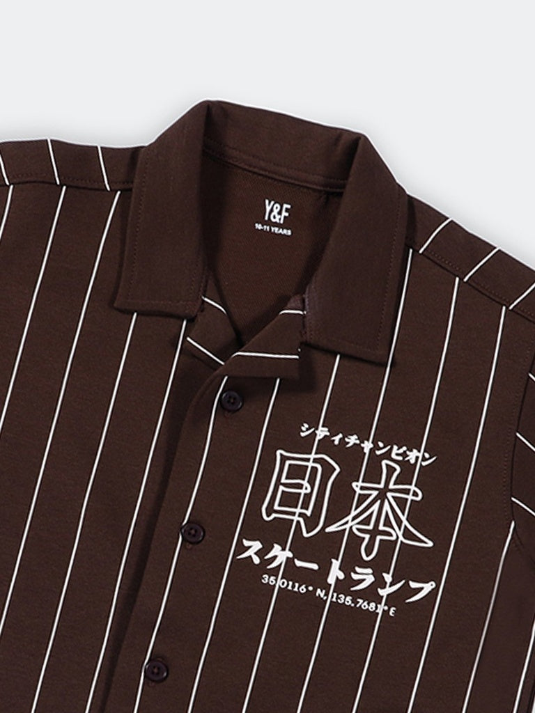 Boys Brown Graphic Printed Cotton-Blend Shirt