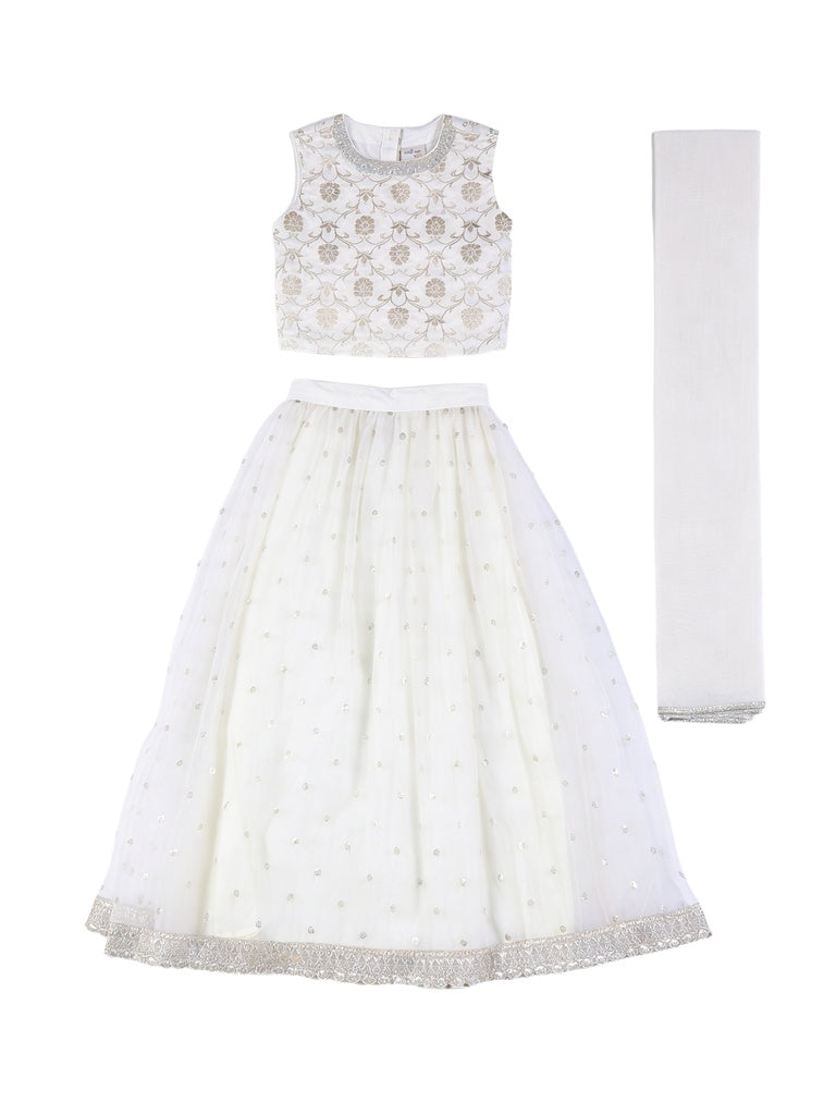 Utsa Kids Girls Off-White Embroidered Flared Ethnic Lehenga Set - (8-14 yrs)