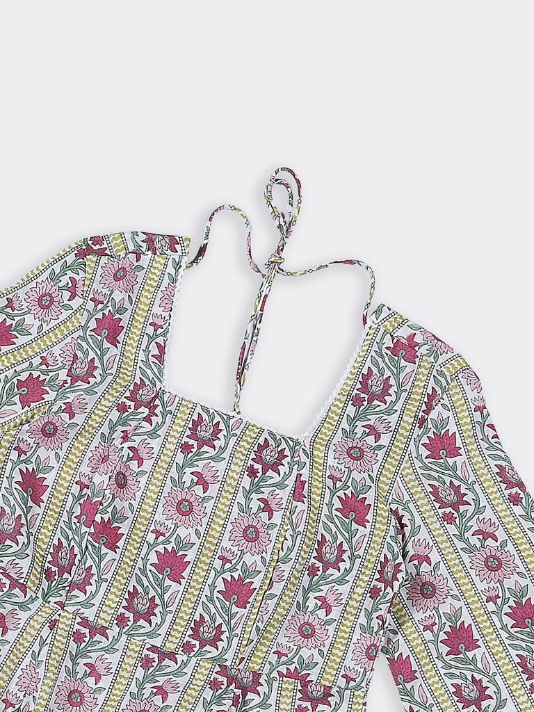 Utsa Lime Floral Printed Cotton Kurti
