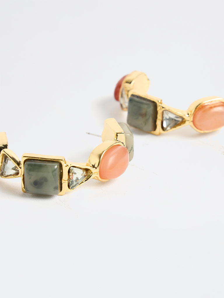 Westside Accessories Multicolour Gemstone Studded Statement Hoop Earrings