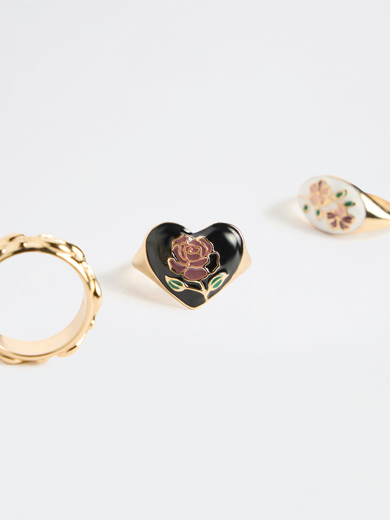 Westside Accessories Multi Color Enamel Charm Rings - Pack of 3