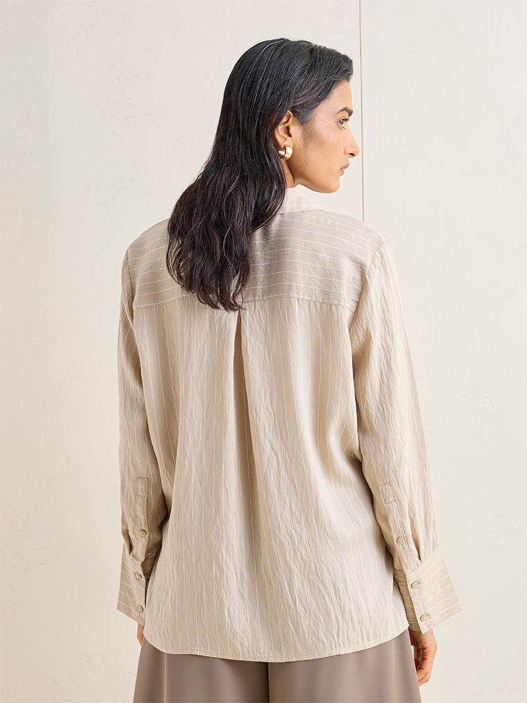 Wardrobe Beige Striped Cotton-Blend Shirt