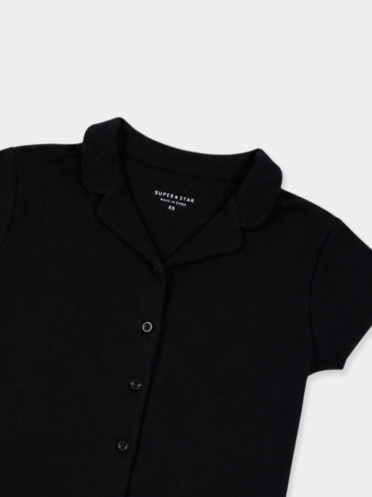 Superstar Black Waffle-Textured Shirt