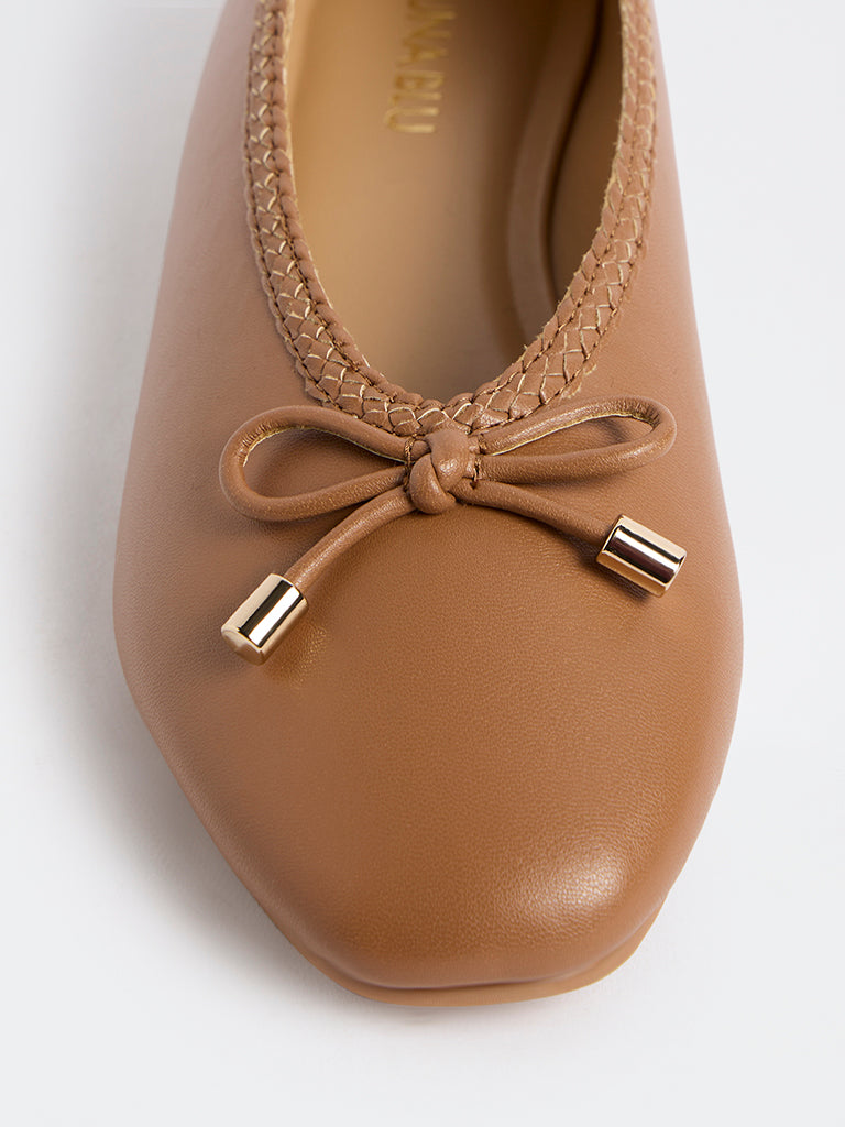 LUNA BLU Tan Bow-Detail Ballerinas