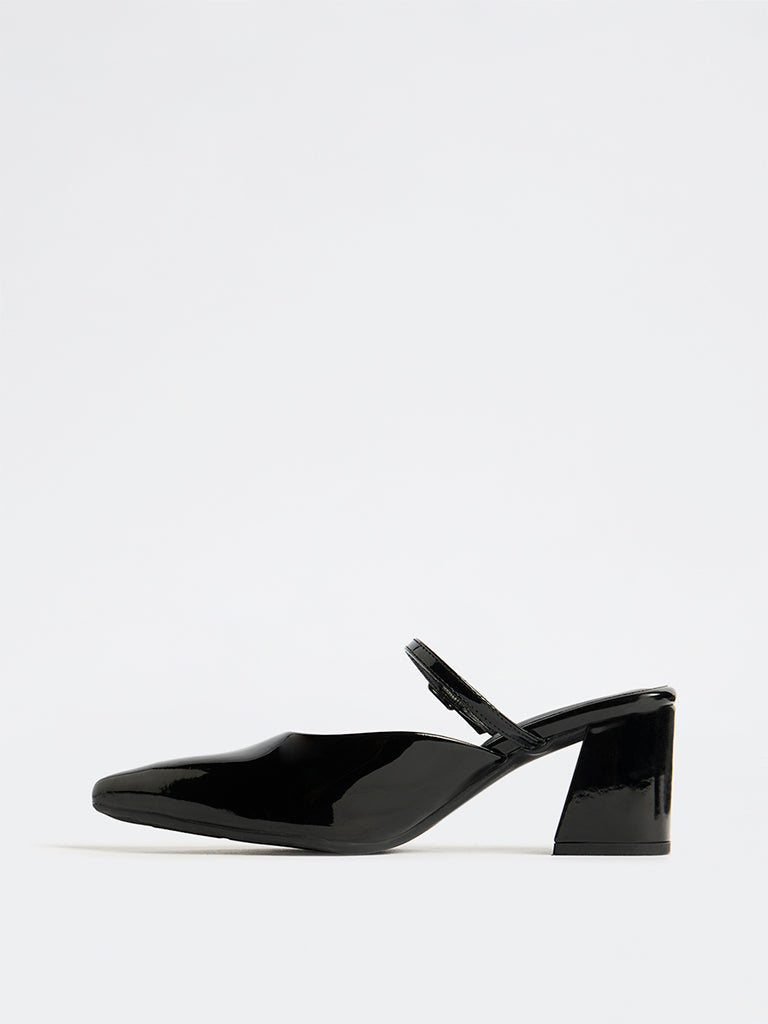 LUNA BLU Black Strap-Detail Block Heel Sandals