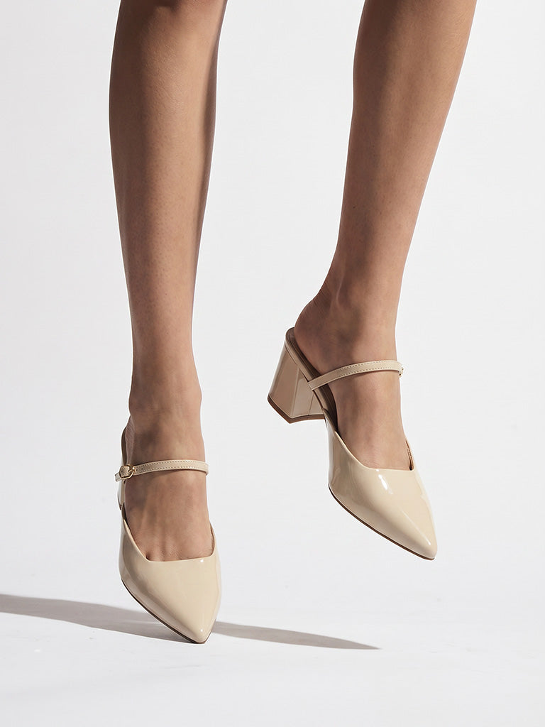 LUNA BLU Ivory Pointed-Toe Block Heel Shoes