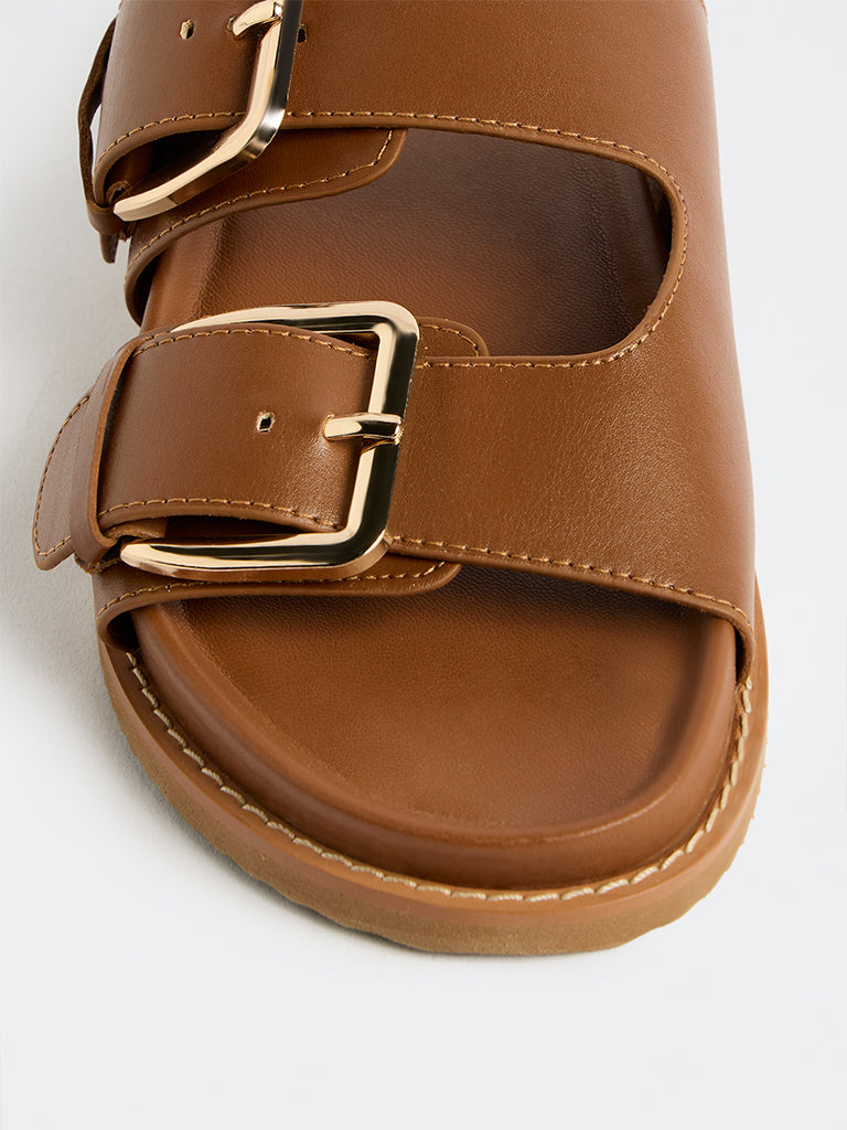 LUNA BLU Tan Buckle-Detailed Sandals