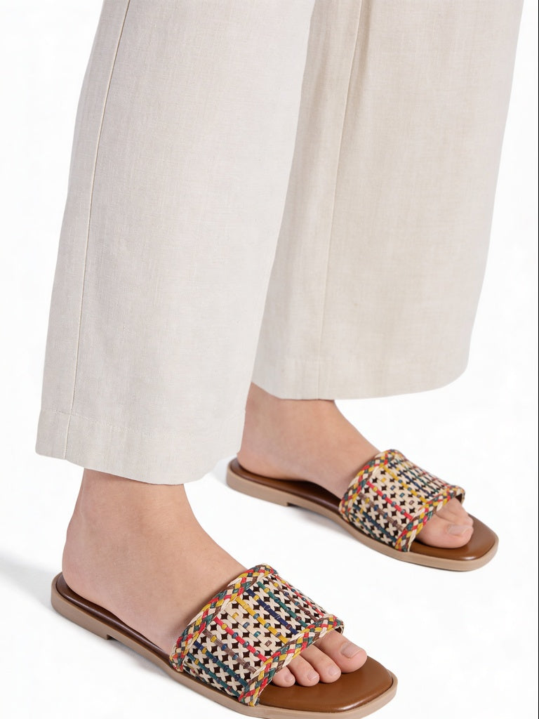 LUNA BLU Woman Multi-Woven Pattern Flat Slides
