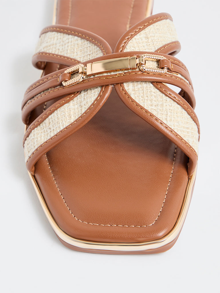 LUNA BLU Tan Raffia Slides