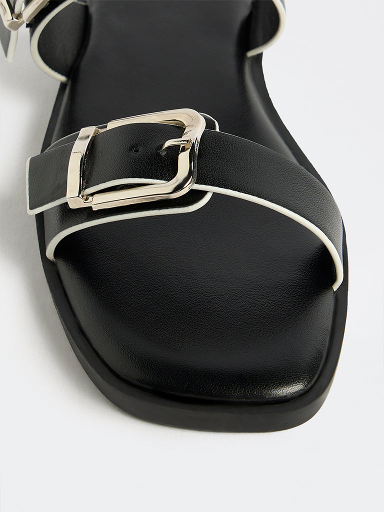LUNA BLU Black Buckle-Detailed Sandals