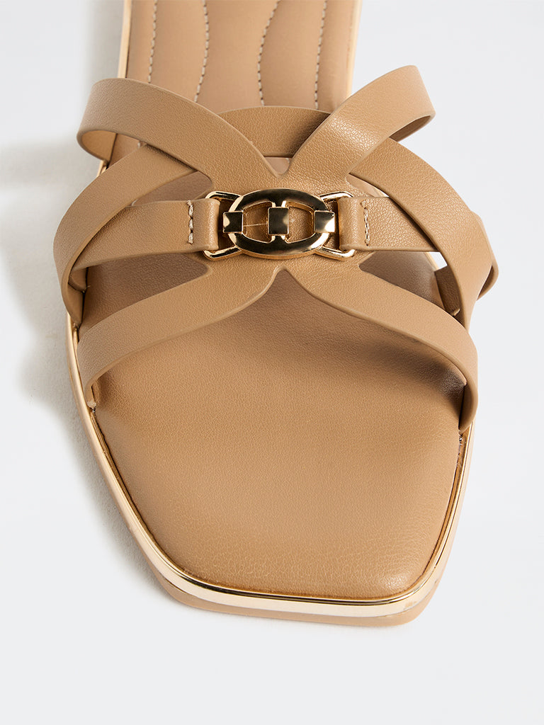 LUNA BLU Dark Beige Multi-Strap Slides