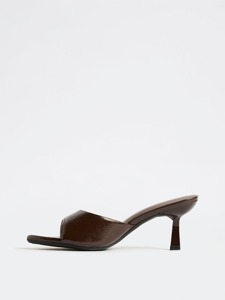 LUNA BLU Brown Slip-On Heel Mules