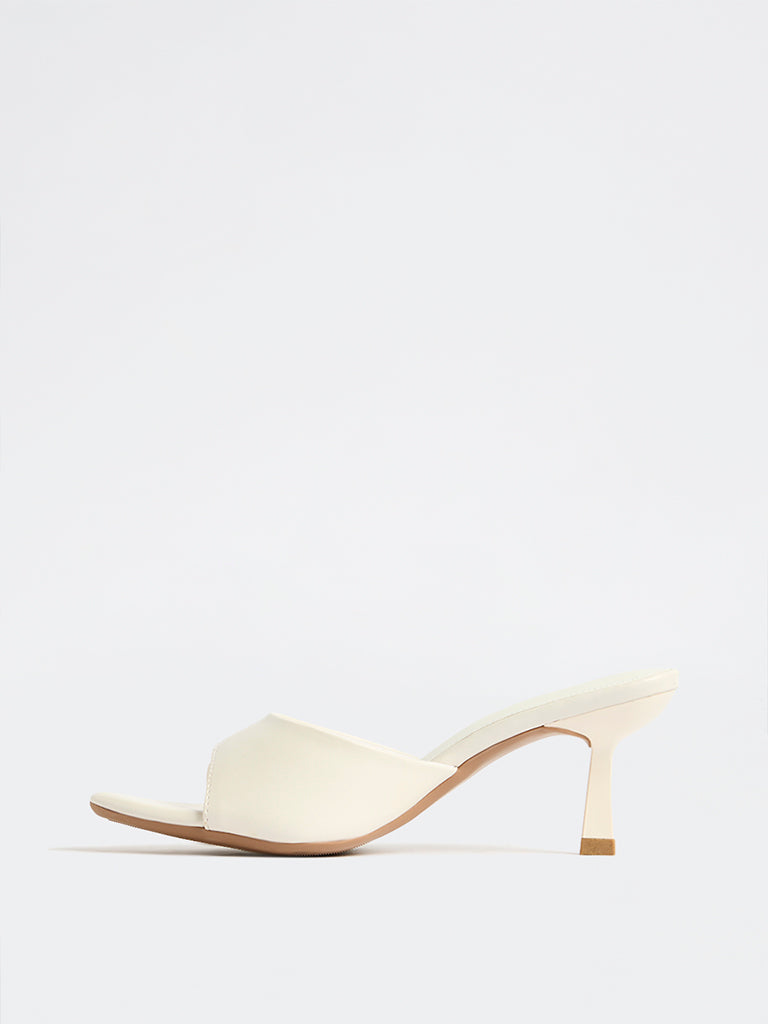 LUNA BLU White Slip-On Heel Mules