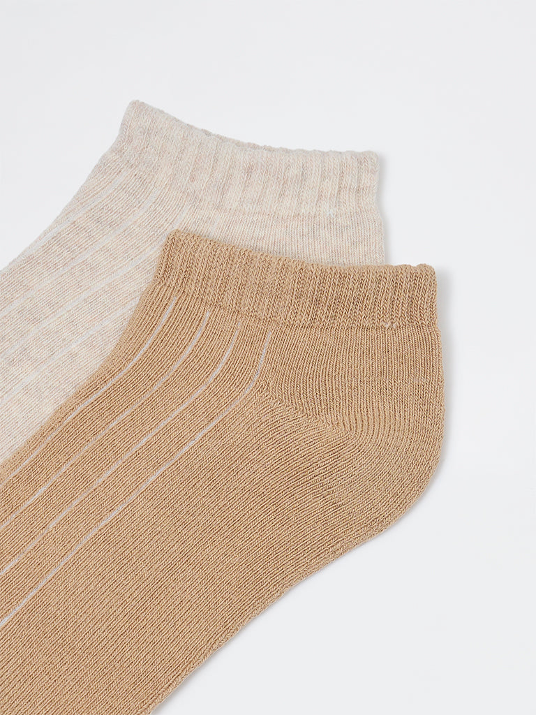 Superstar Beige Ribbed Cotton-Blend Socks - Pack of 2
