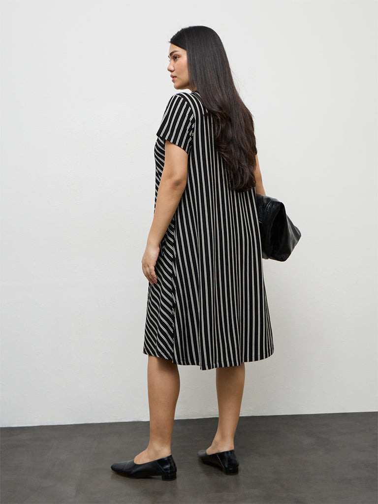 Gia Black Stripe-Printed A-Line Dress