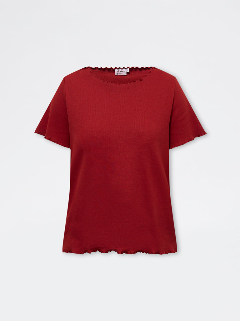 Gia Red Ribbed Cotton-Blend T-Shirt
