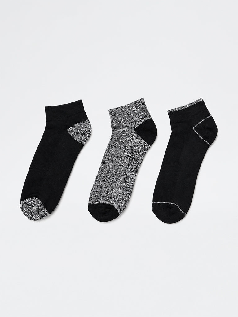 WES Lounge Black Cotton-Blend Trainer Socks - Pack of 3