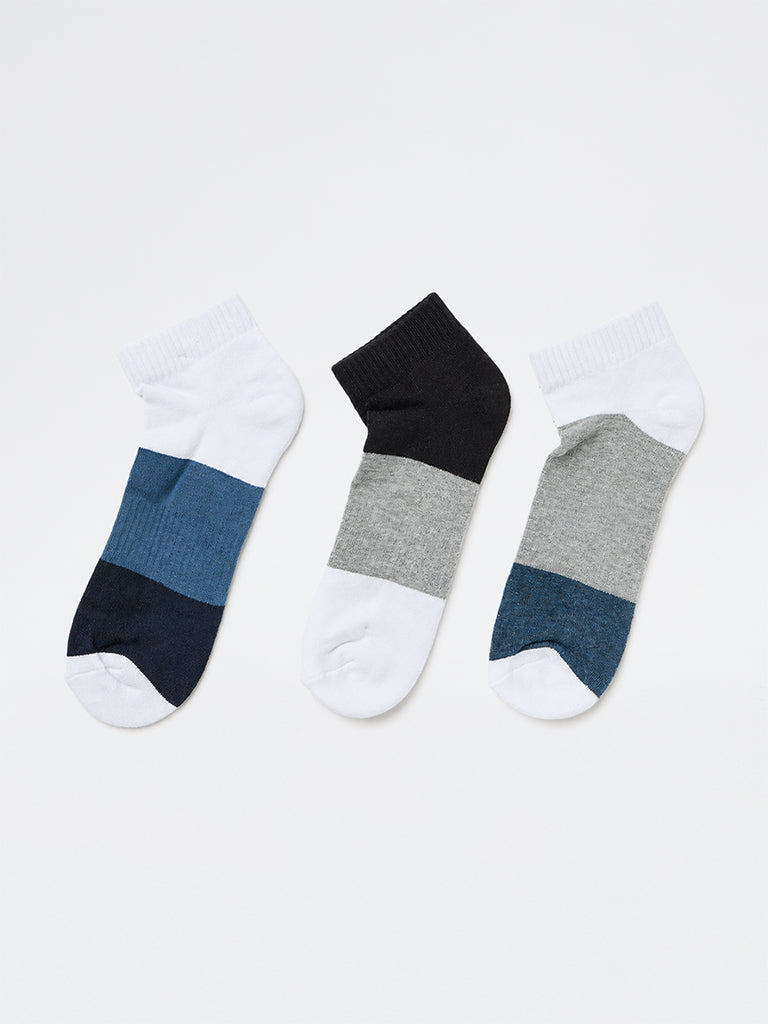 WES Lounge White Colour-Blocked Cotton-Blend Trainer Socks - Pack of 3
