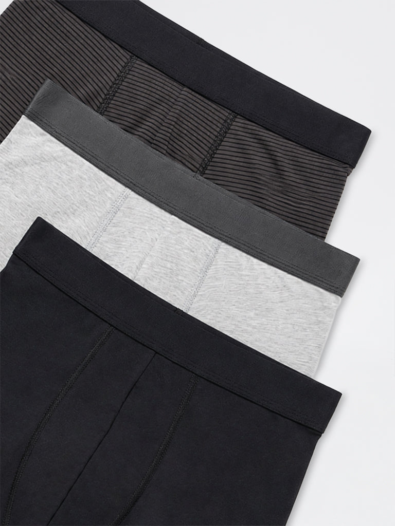 WES Lounge Black Printed Cotton-Blend Trunks-Pack of 3