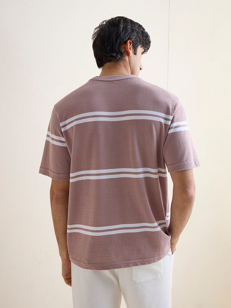 WES Lounge Pink Striped Relaxed-Fit Cotton-Blend T-Shirt