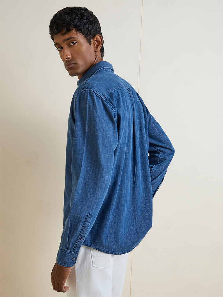 WES Casuals Blue Relaxed-Fit Denim Shirt