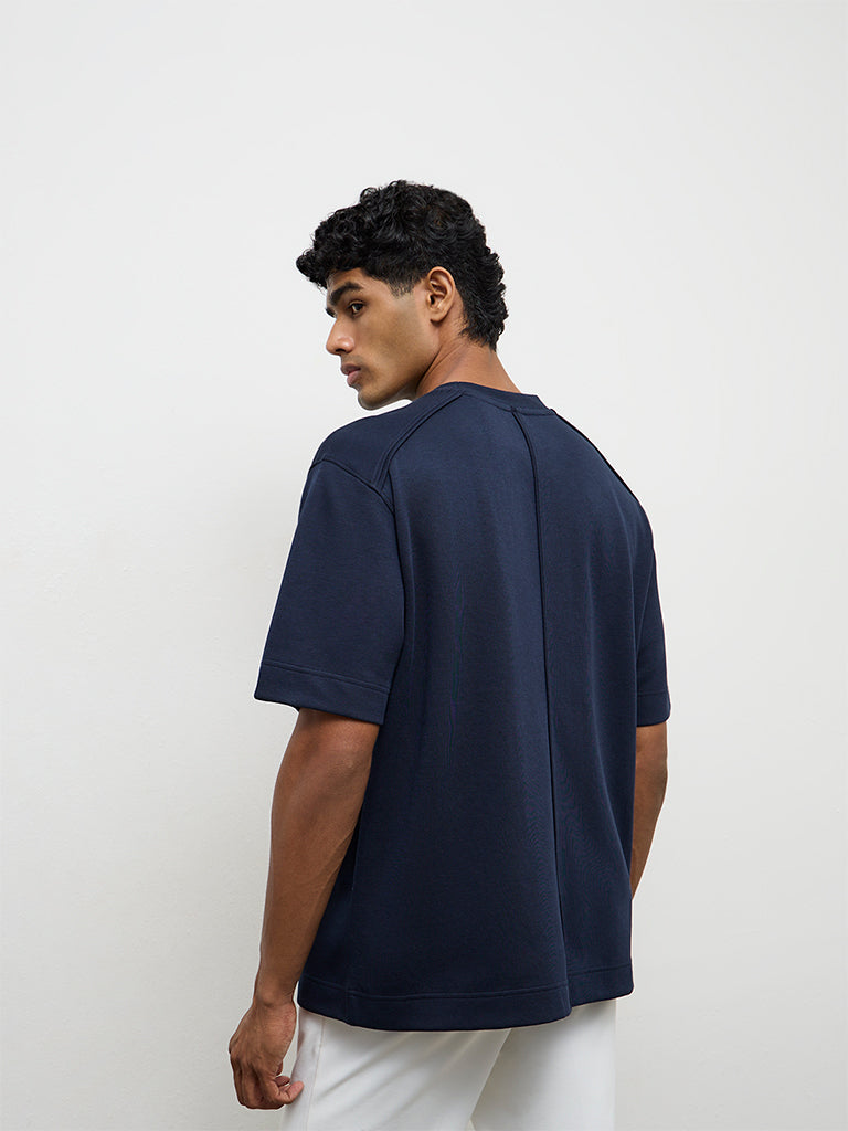 Nuoflexx Navy Solid Relaxed-Fit Cotton-Blend T-Shirt